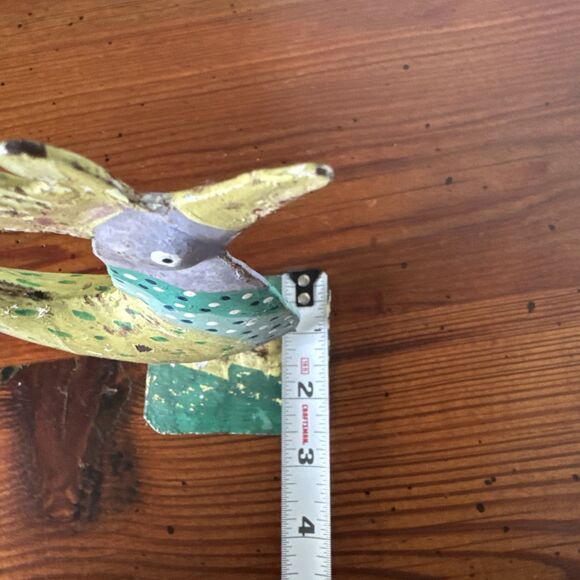 Primitive Metal Chicken Folk Art Purple Yellow Green 7 Inches - Picture 11 of 11